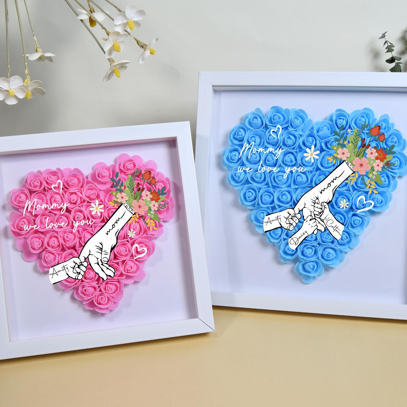 Personalized Flower Handprints Flower Shadow Box For Mom Gift | Mother’s Day gift