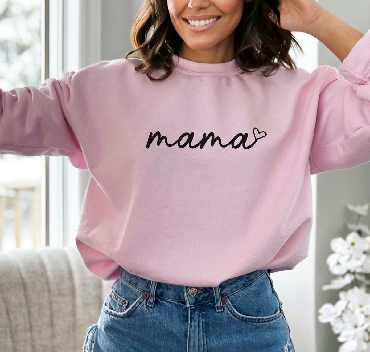Personalized Mama Sweatshirt with Kid Names on Sleeve Mother's Day Gift