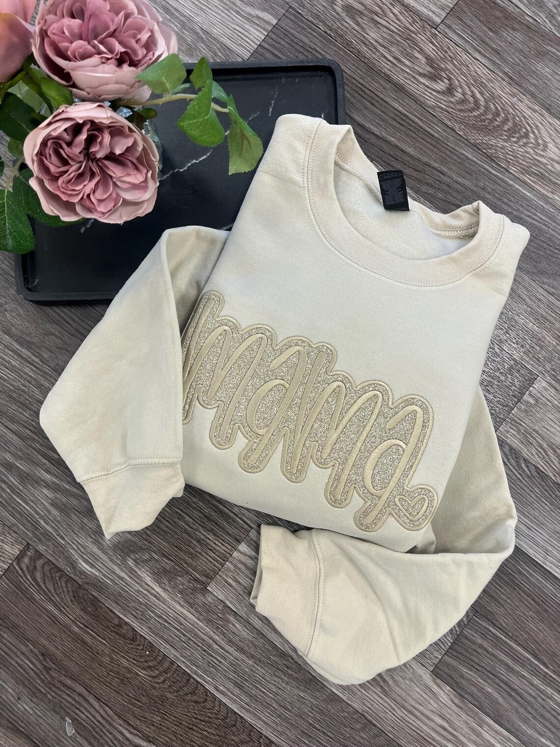 Custom Mama Glitter Applique Sweatshirt With Heart & Glitter Design | Mother's Day Gifts