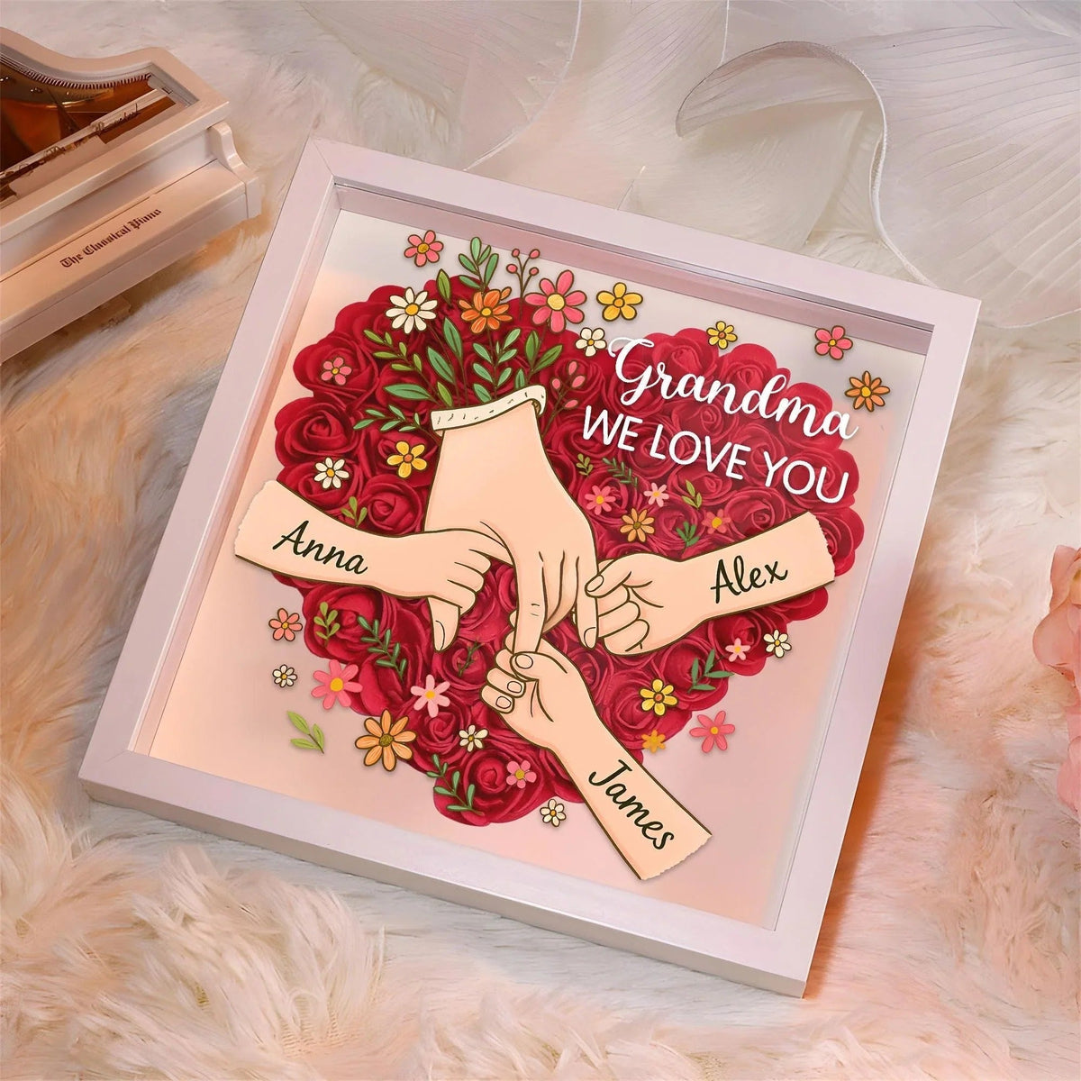 Personalized Shadow Box for Mom & Grandma Flower Shadow Box with Kids' Names | Mother's Day Gifts