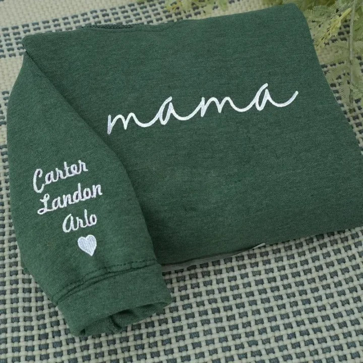 Custom mama Embroidered Sweatshirt with Kids Names on Sleeves | Mother's Day Gifts