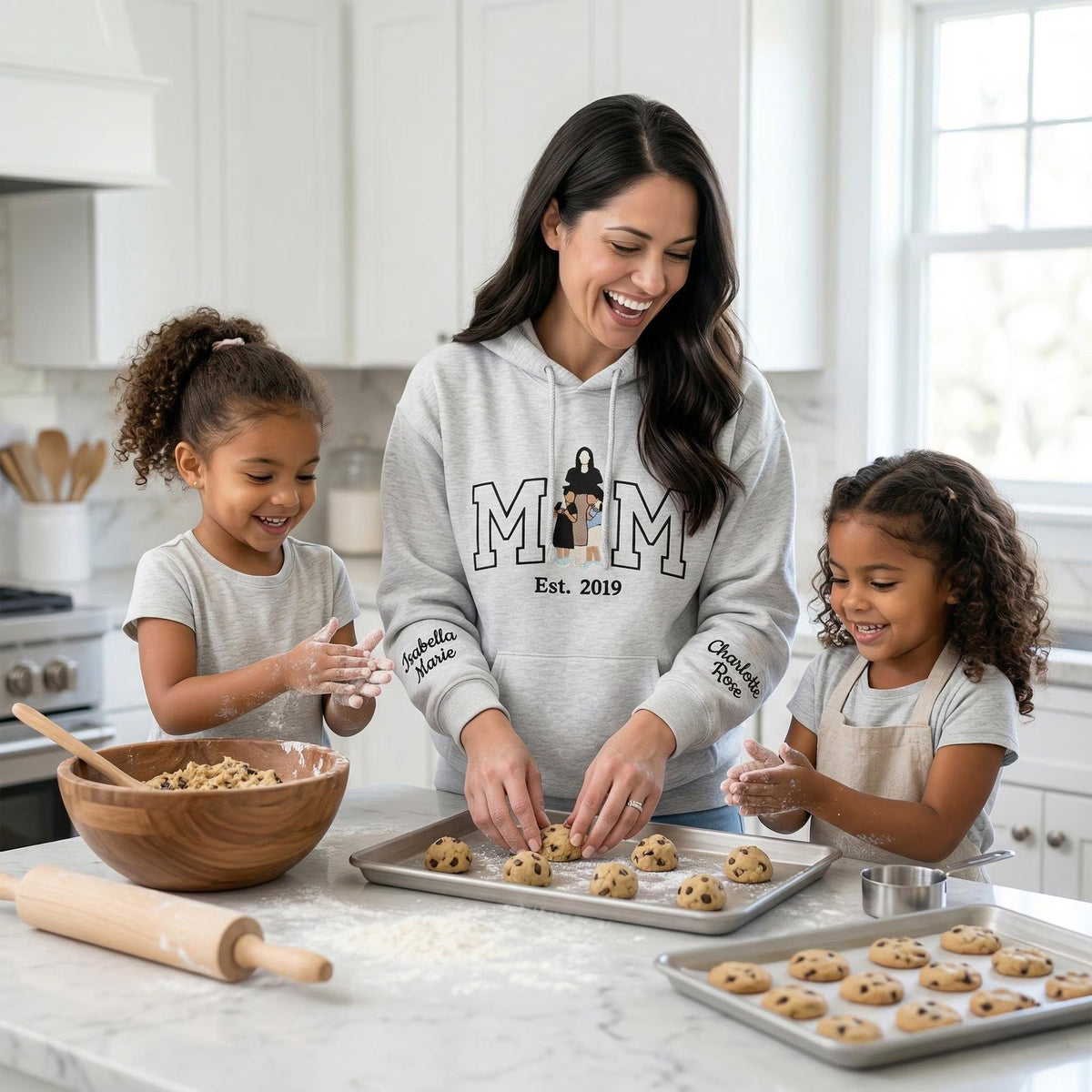 Custom Embroidered Photo Mom and Kids Family Portrait Sweatshirt |  Mother's Day Gifts