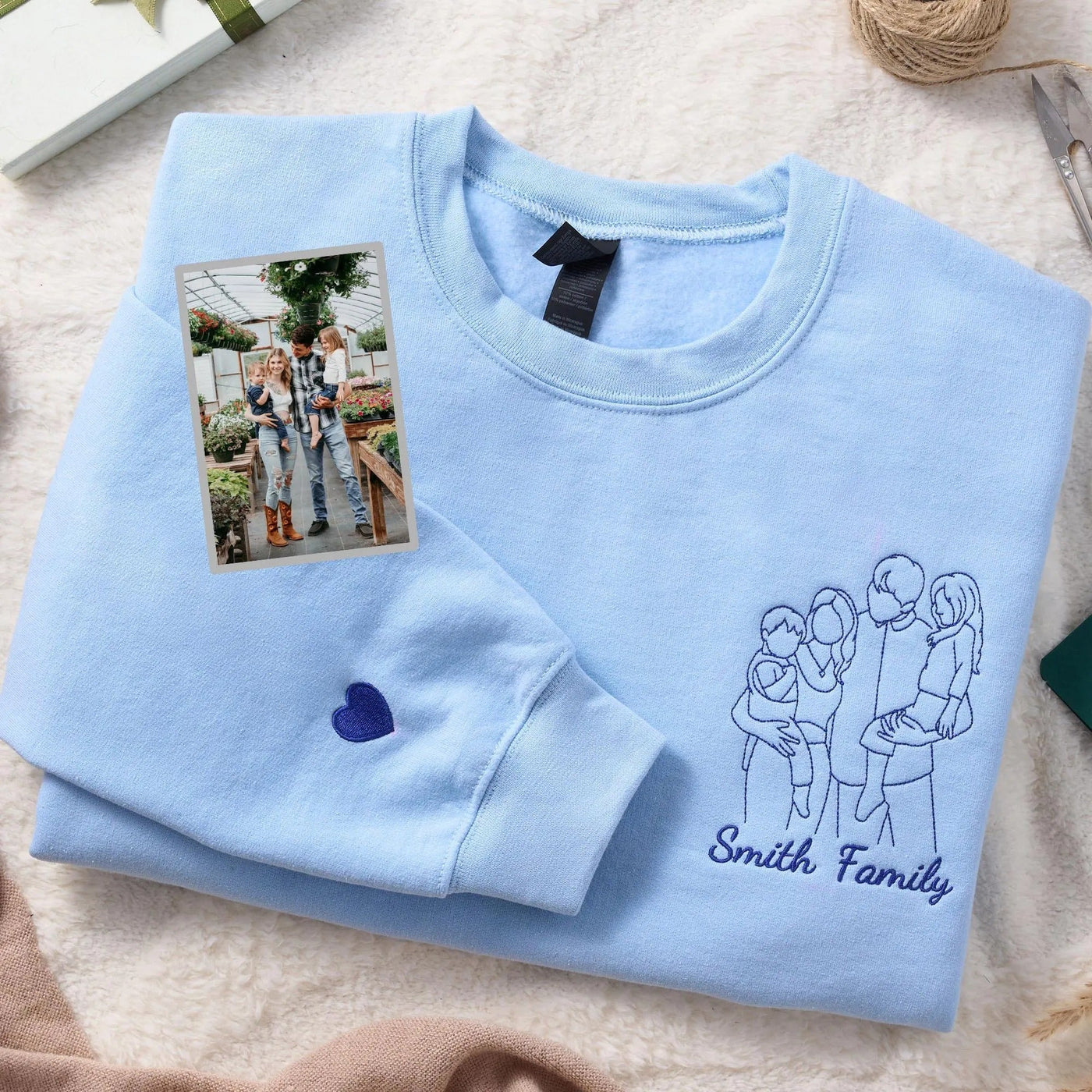 Custom Parent-Child Photo Outline Embroidered Sweatshirt - Surprise Mother's Day gift