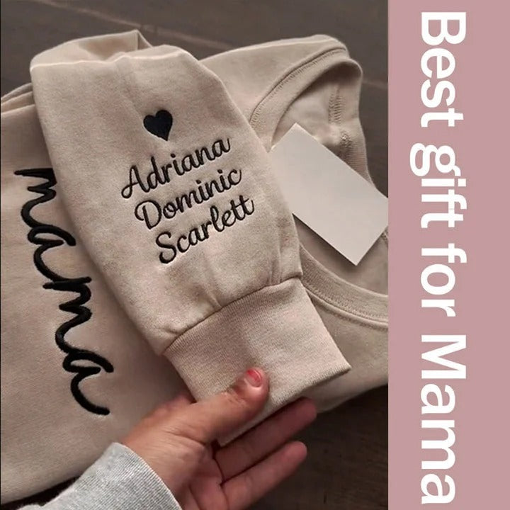 Custom mama Embroidered Sweatshirt with Kids Names on Sleeves | Mother's Day Gifts