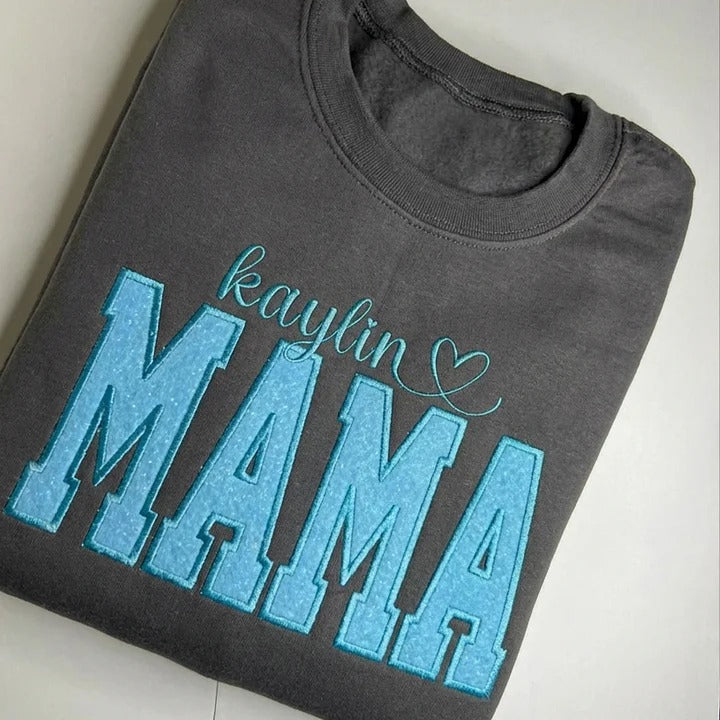 Custom Mama Glitter Embroidered Sweatshirt With Loving Children‘s Name | Mother's Day Gift