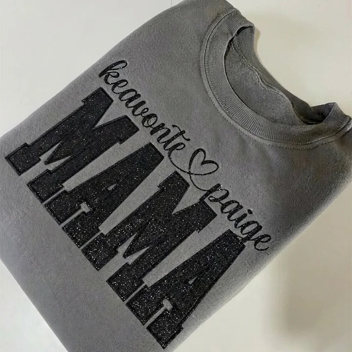 Custom Mama Glitter Embroidered Sweatshirt With Loving Children‘s Name | Mother's Day Gift