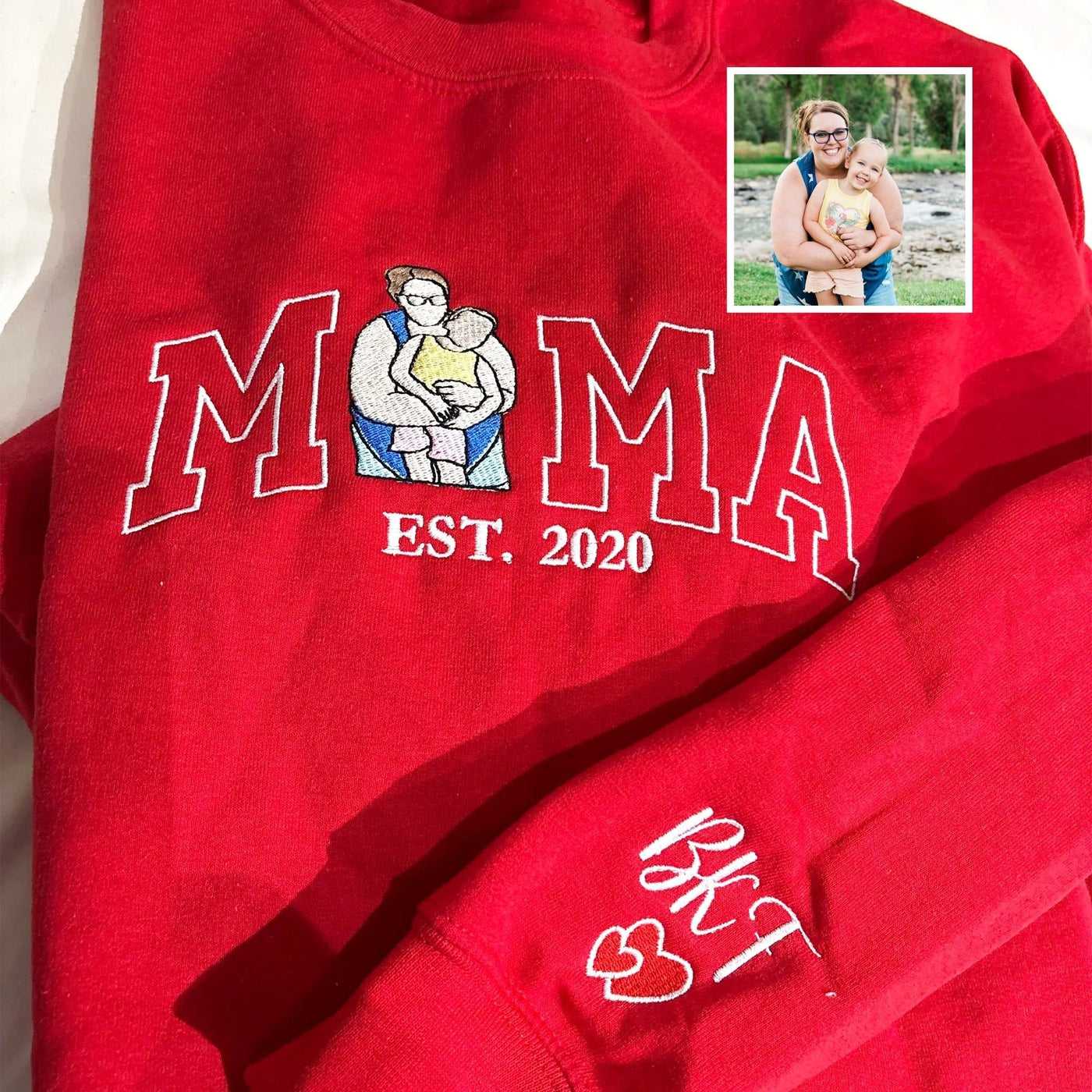 Custom Embroidered Photo Mom and Kids Family Portrait Sweatshirt |  Mother's Day Gifts