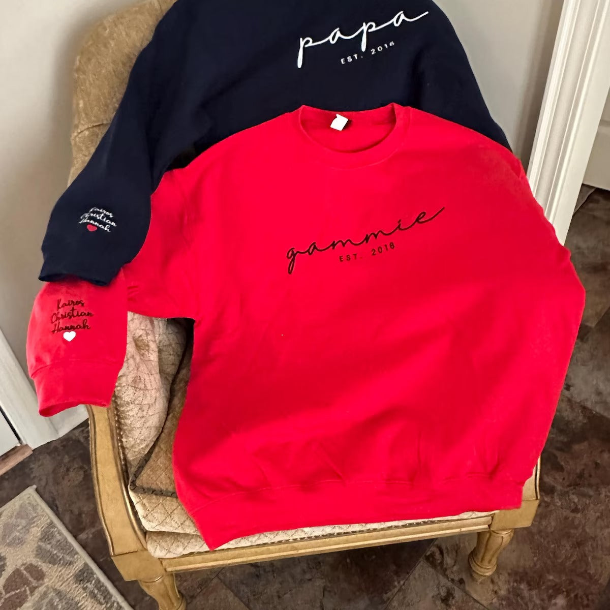 Custom Embroidered Mama Est Year Sweatshirt | Name On Sleeve With Heart, Grandma Shirt With Date | Gift For New Mom, Mothers Day Gift