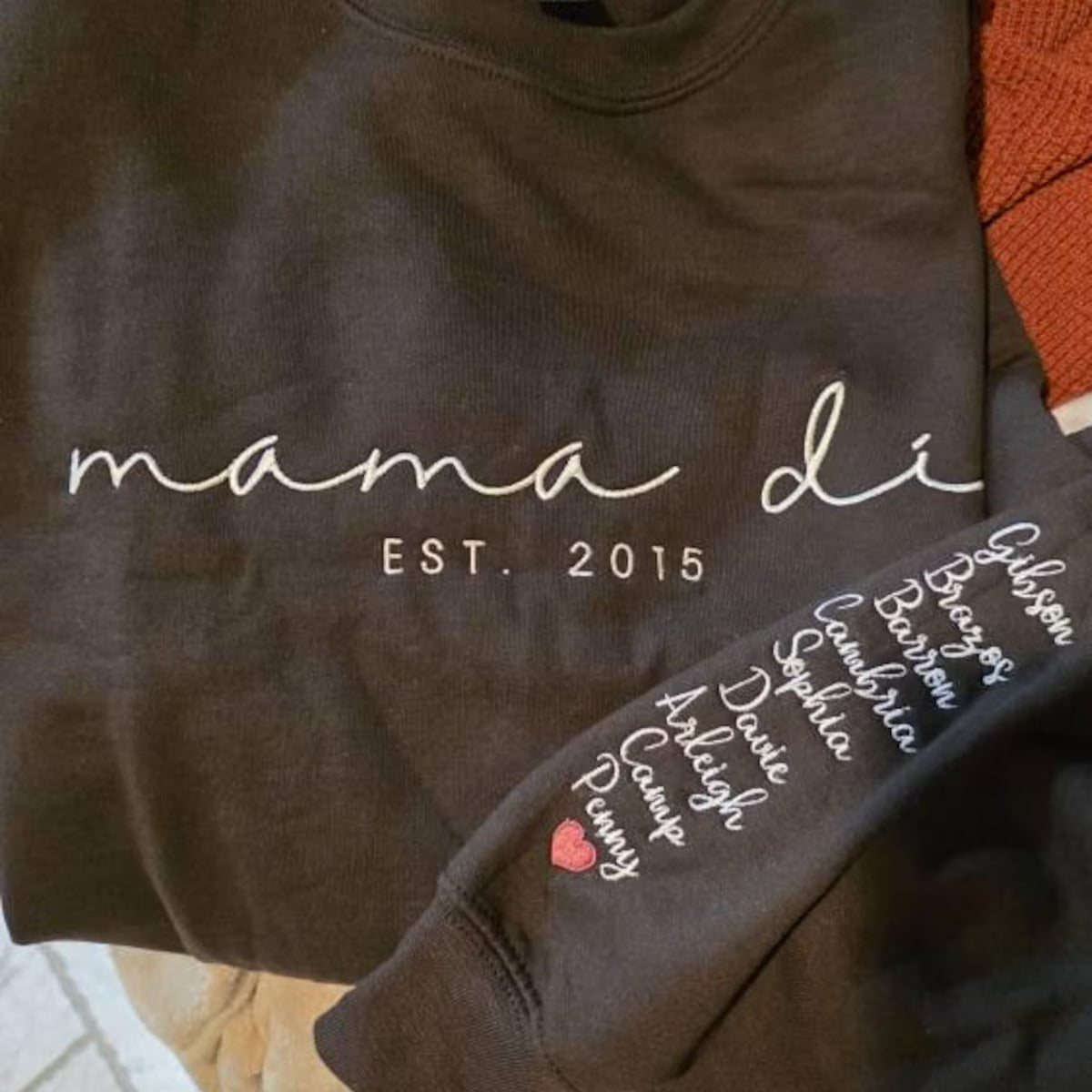 Custom Embroidered Mama Est Year Sweatshirt | Name On Sleeve With Heart, Grandma Shirt With Date | Gift For New Mom, Mothers Day Gift