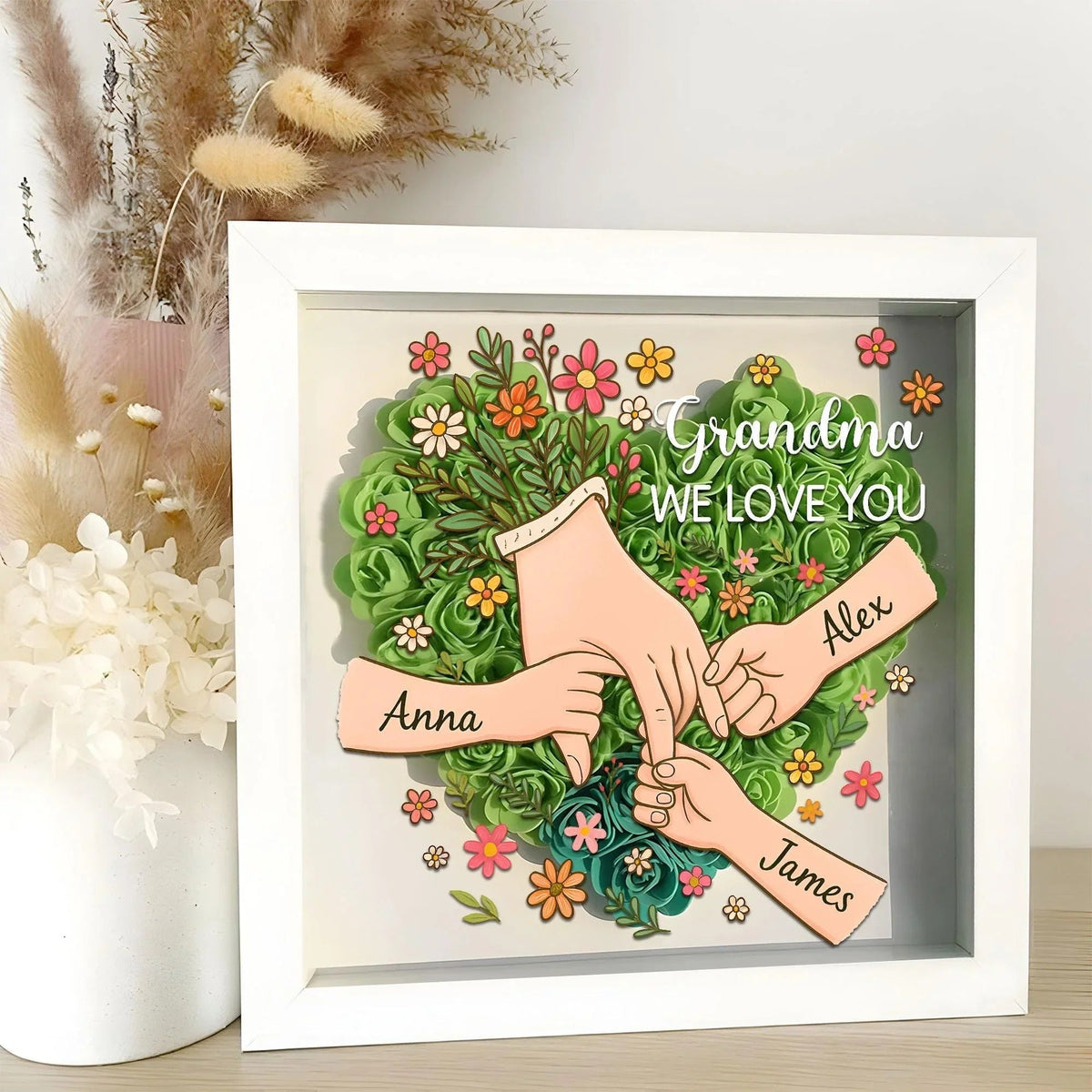 Personalized Shadow Box for Mom & Grandma Flower Shadow Box with Kids' Names | Mother's Day Gifts