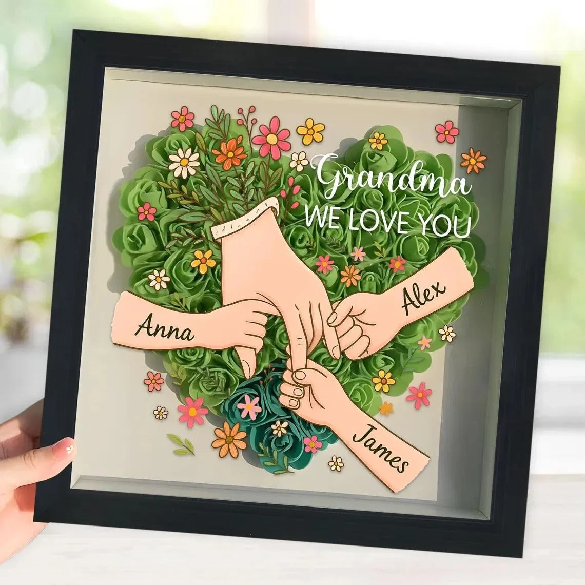 Personalized Shadow Box for Mom & Grandma Flower Shadow Box with Kids' Names | Mother's Day Gifts