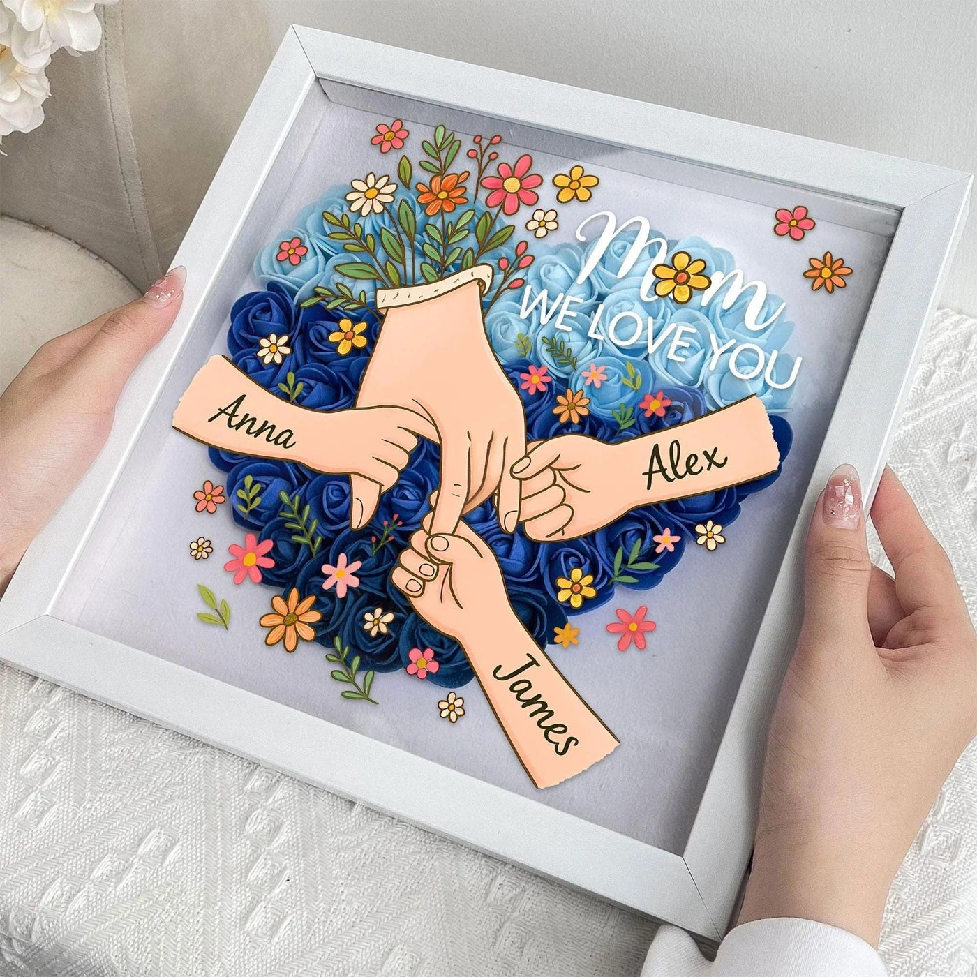 Personalized Shadow Box for Mom & Grandma Flower Shadow Box with Kids' Names | Mother's Day Gifts