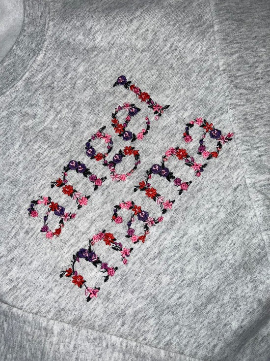 Custom Embroidered Angel Mama Floral Sweatshirt/Hoodie with Baby's Name on Sleeve