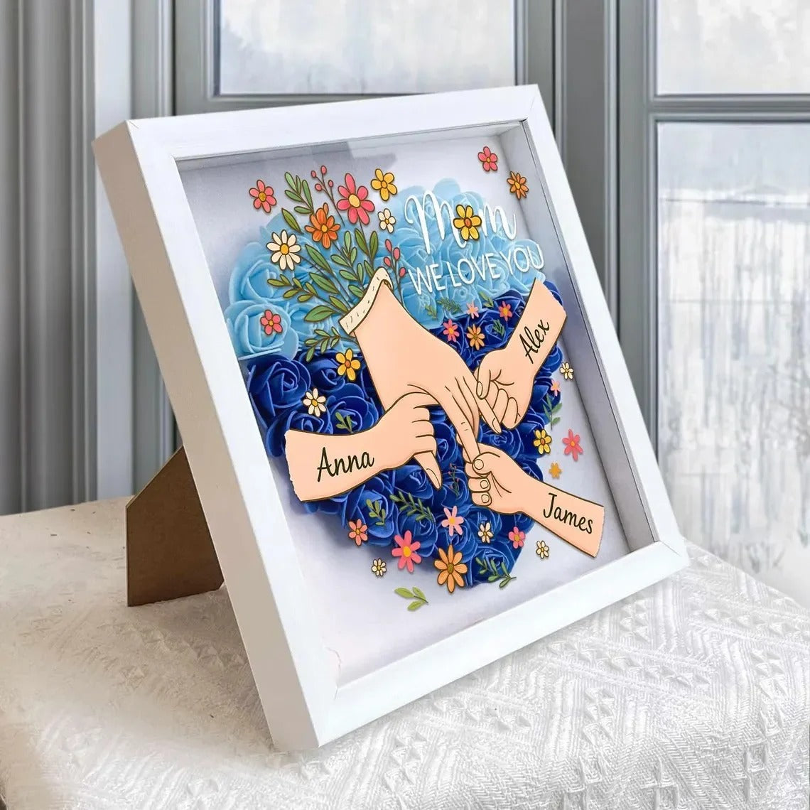 Personalized Shadow Box for Mom & Grandma Flower Shadow Box with Kids' Names | Mother's Day Gifts