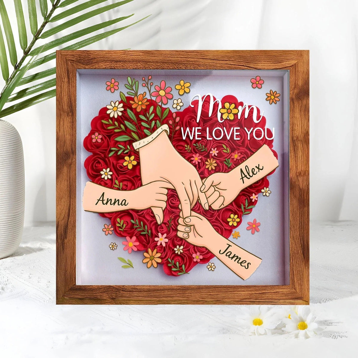 Personalized Shadow Box for Mom & Grandma Flower Shadow Box with Kids' Names | Mother's Day Gifts