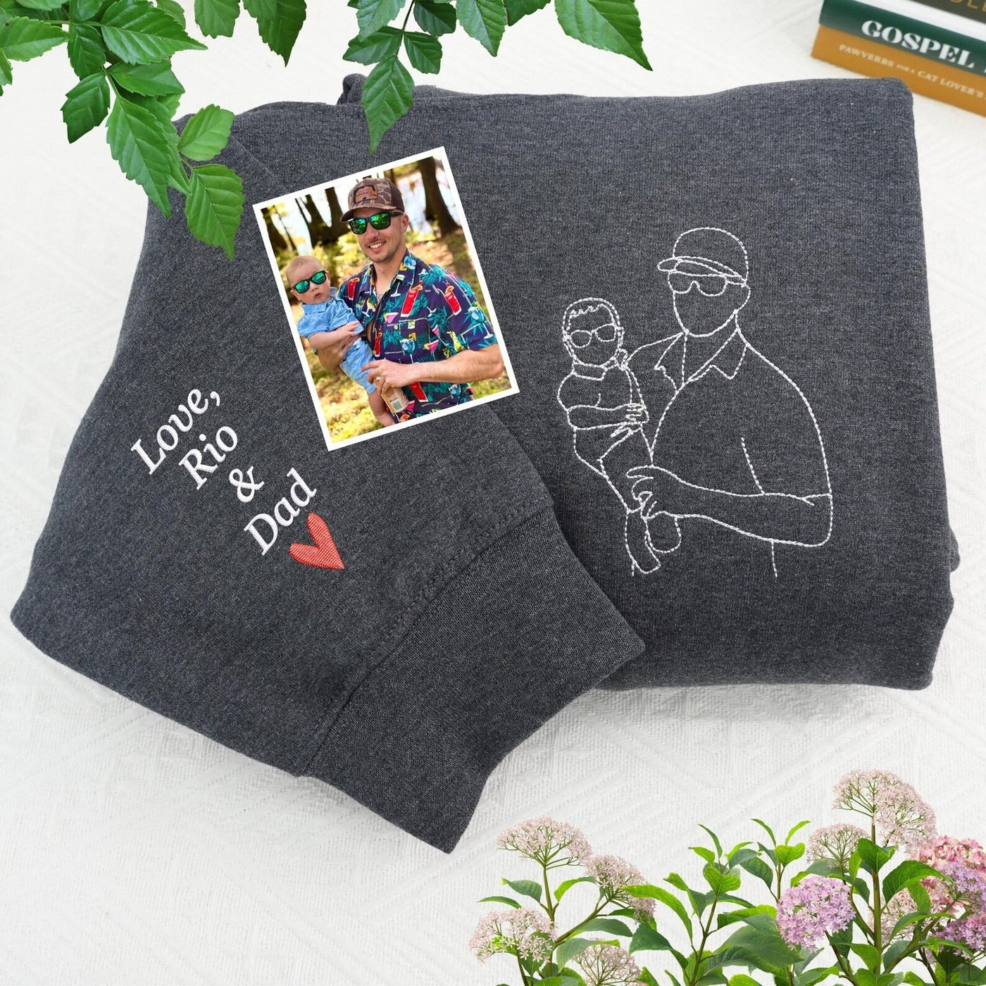 Custom Parent-Child Photo Outline Embroidered Sweatshirt - Surprise Mother's Day gift
