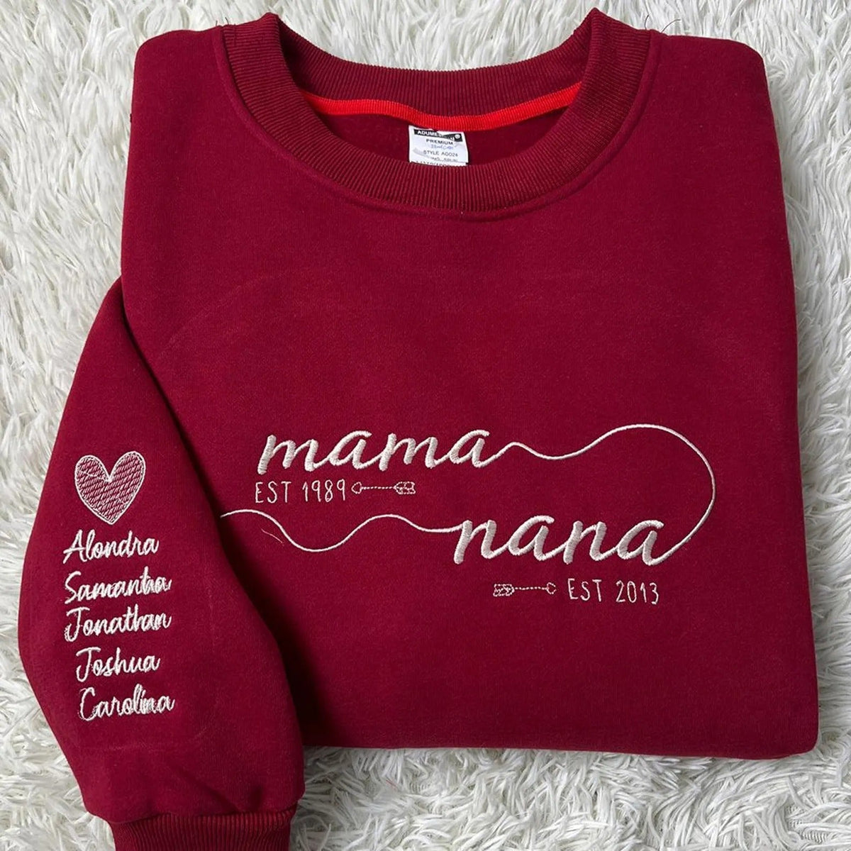 Custom Embroidered From Mom to Grandma Sweatshirt with Kids Names on Sleeves