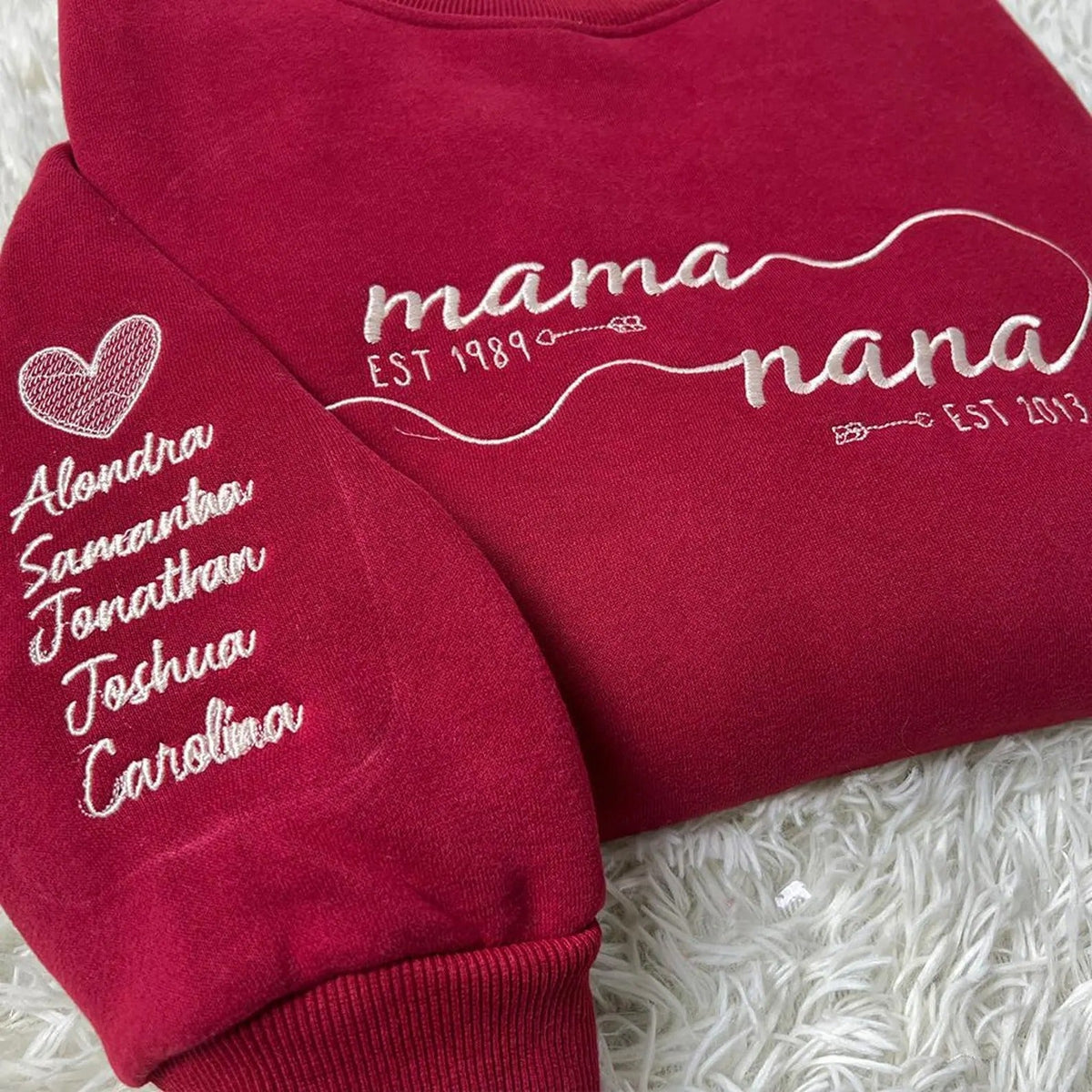 Custom Embroidered From Mom to Grandma Sweatshirt with Kids Names on Sleeves