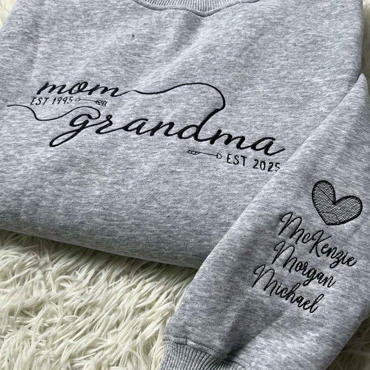 Custom Embroidered From Mom to Grandma Sweatshirt with Kids Names on Sleeves