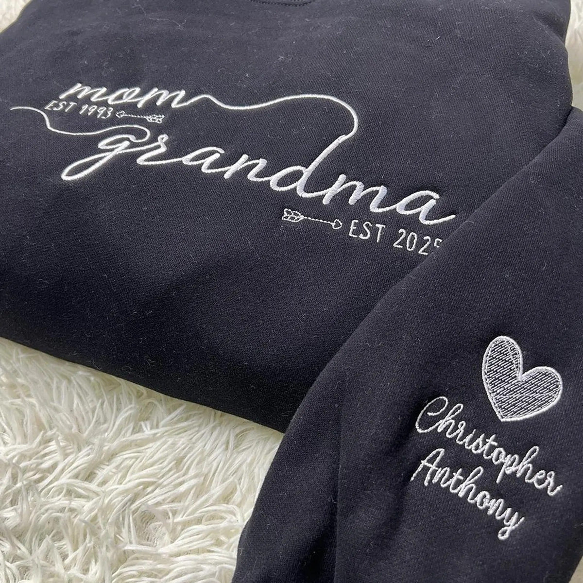 Custom Embroidered From Mom to Grandma Sweatshirt with Kids Names on Sleeves
