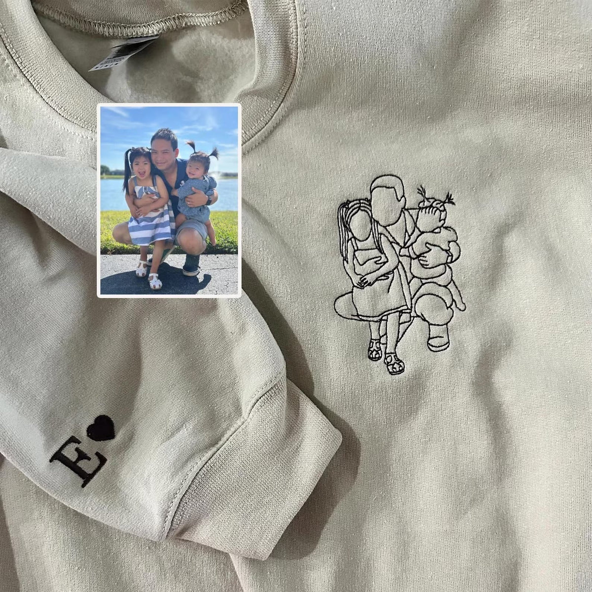 Custom Parent-Child Photo Outline Embroidered Sweatshirt - Surprise Mother's Day gift