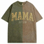 Custom Washed Patchwork MOM Sequin Embroidered T-shirt Mothers Day Gift for Mama