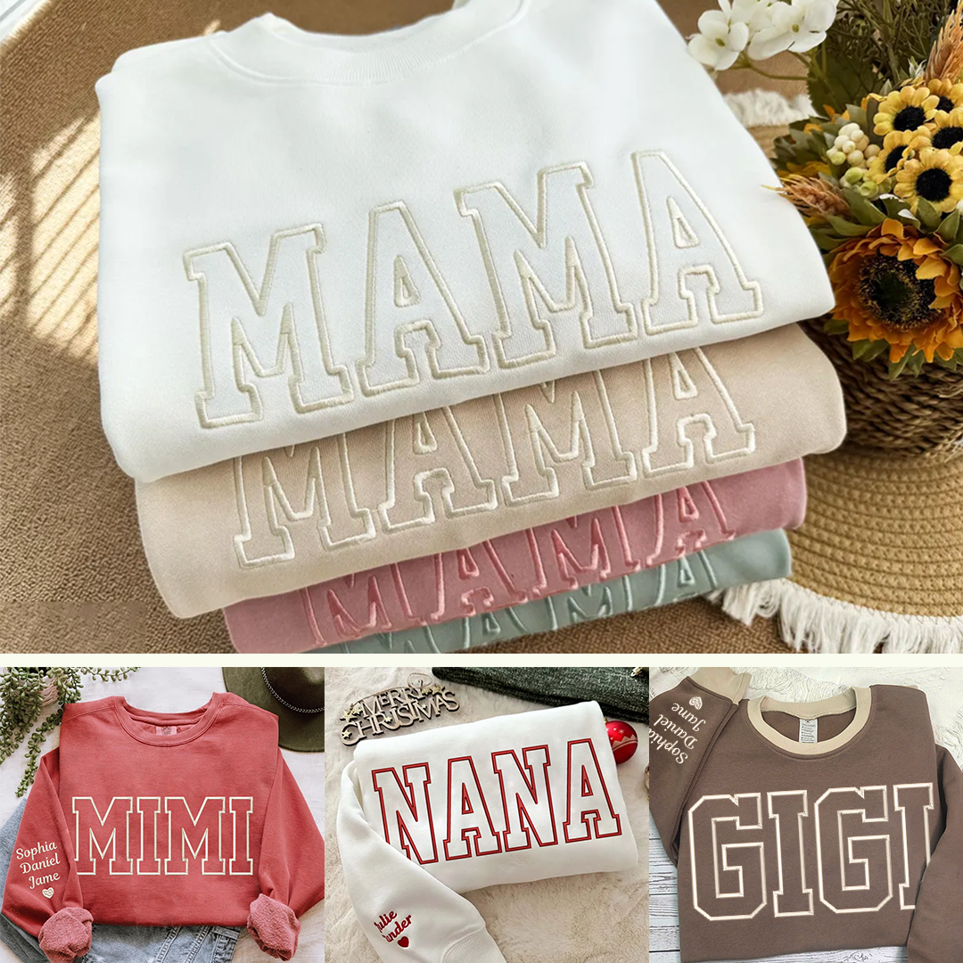 Custom Embroidered Personalized Mama Nana Gigi Mimi and Grandkids Sweatshirt | Mother's Day Christmas Gifts for Mom