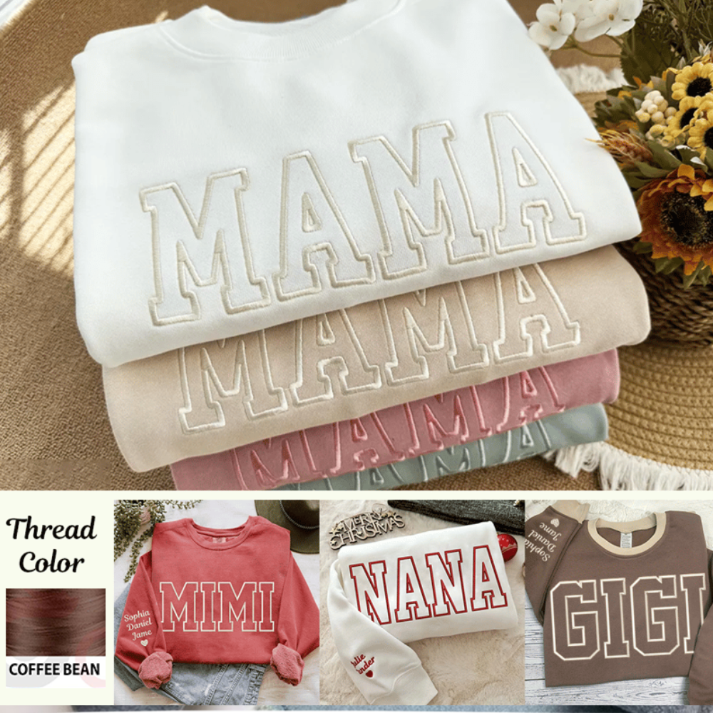 Custom Embroidered Personalized Mama Nana Gigi Mimi and Grandkids Sweatshirt | Mother's Day Christmas Gifts for Mom