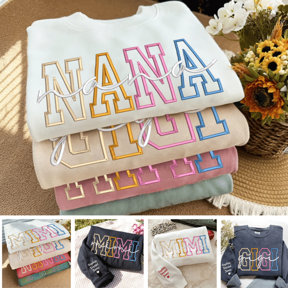 Custom Color Embroidered Nana Sweatshirt and Grandkids | Mother's Day Christmas Gifts for Mom
