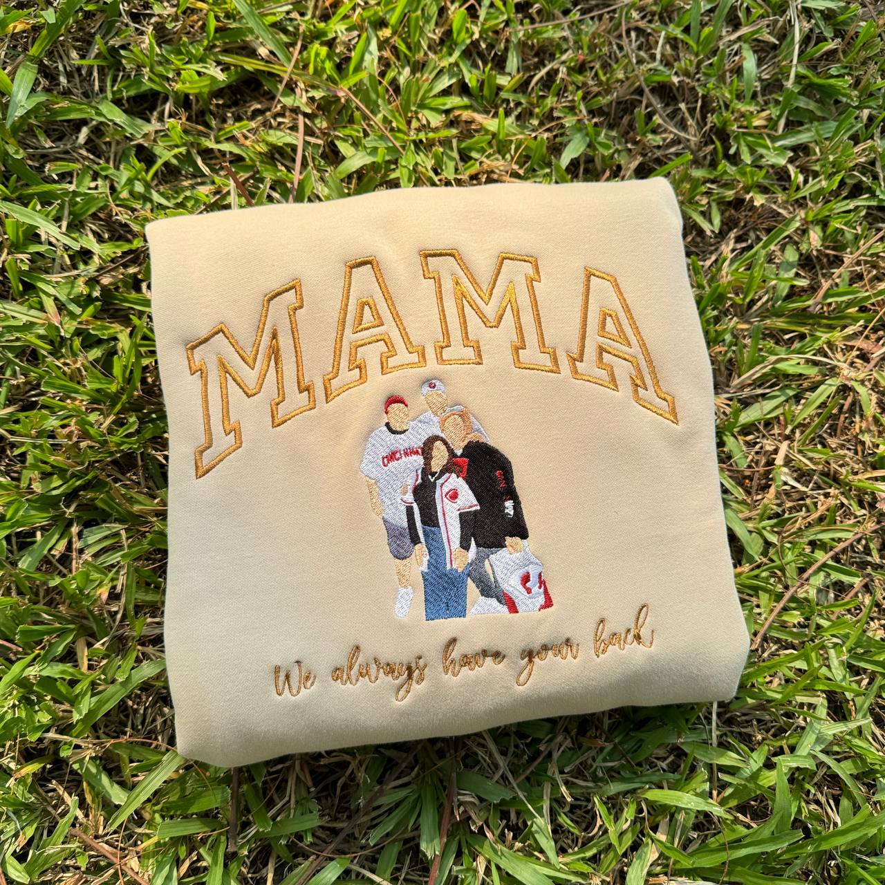 Mother's Day Personalized We Always Have Your Back Embroidered Family Photo Hoodie Sweatshirt T-Shirt | Gift for Mom