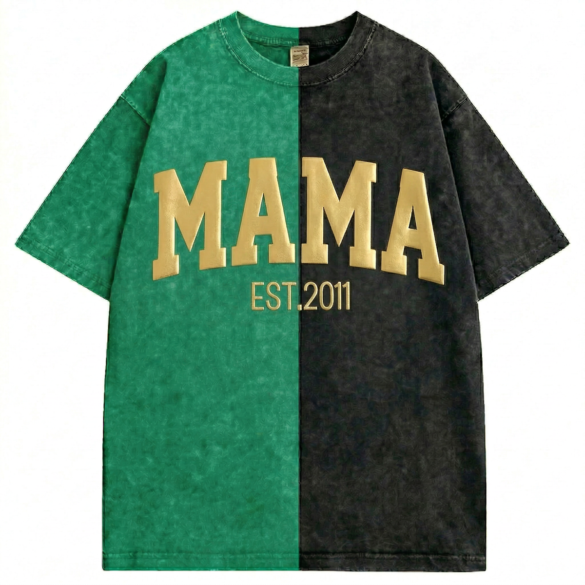 Custom Washed Patchwork MOM Print T-shirt Mothers Day Gift for Mama
