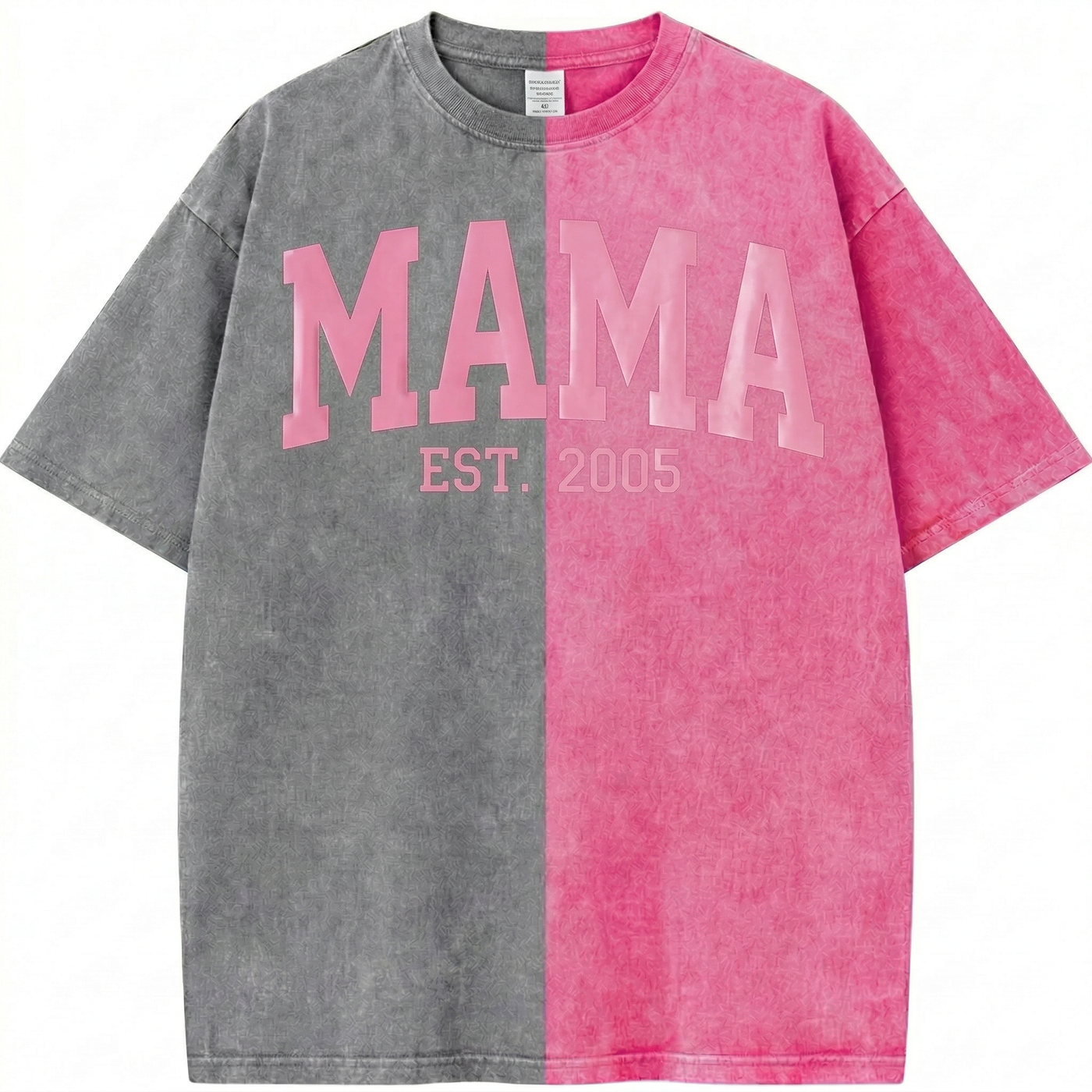 Custom Washed Patchwork MOM Print T-shirt Mothers Day Gift for Mama